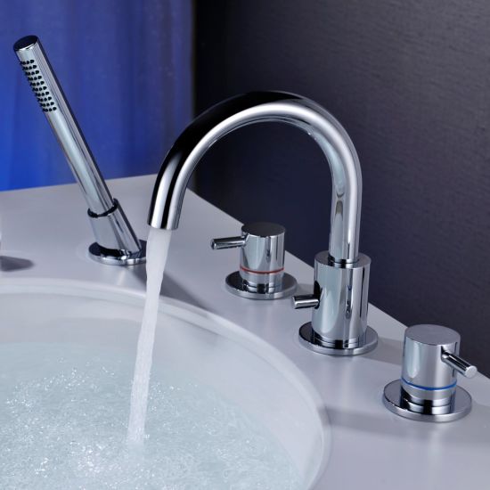 Grifo para bañera con 4 orificios con ducha de mano en cromo