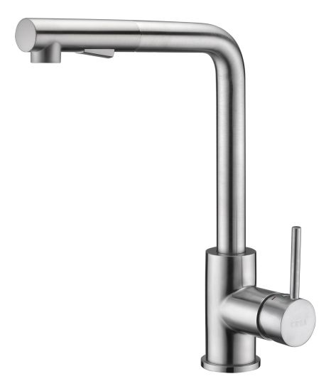 Saque el grifo del fregadero de la cocina en níquel cepillado, grifo de la cocina con rociador