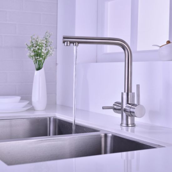 Grifo de cocina de acero inoxidable de 3 vías para filtro de agua