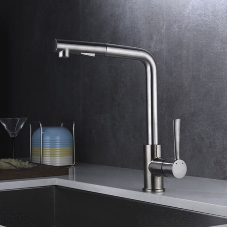 Grifos de cocina cepillados con caño largo Saque el grifo de la cocina