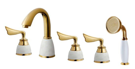 Grifo de latón con doble llave de baño, 5 piezas, bañera de hidromasaje en oro (60212)
