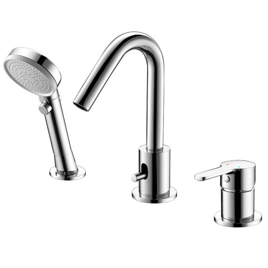 Grifo de bañera de 3 orificios con cabezal de ducha de baja presión, grifo de baño en cromo